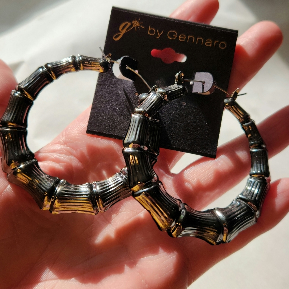 Faux Bamboo Hoop Earrings By Gennaro - Picture 4 of 6